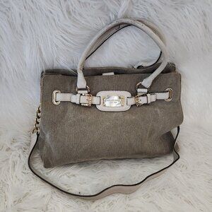 Michael Kors MK Signature‎ Logo Tote Shoulder Bag Purse White Cream Tan canvas
